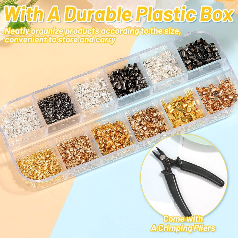 Thrilez Crimping Beads for Jewelry Making, 2200 Pieces Crimp Tubes with Crimping Pliers for Earring Necklace Bracelet DIY Jewelry Making(3 Sizes, 4 Colors) - Image 4