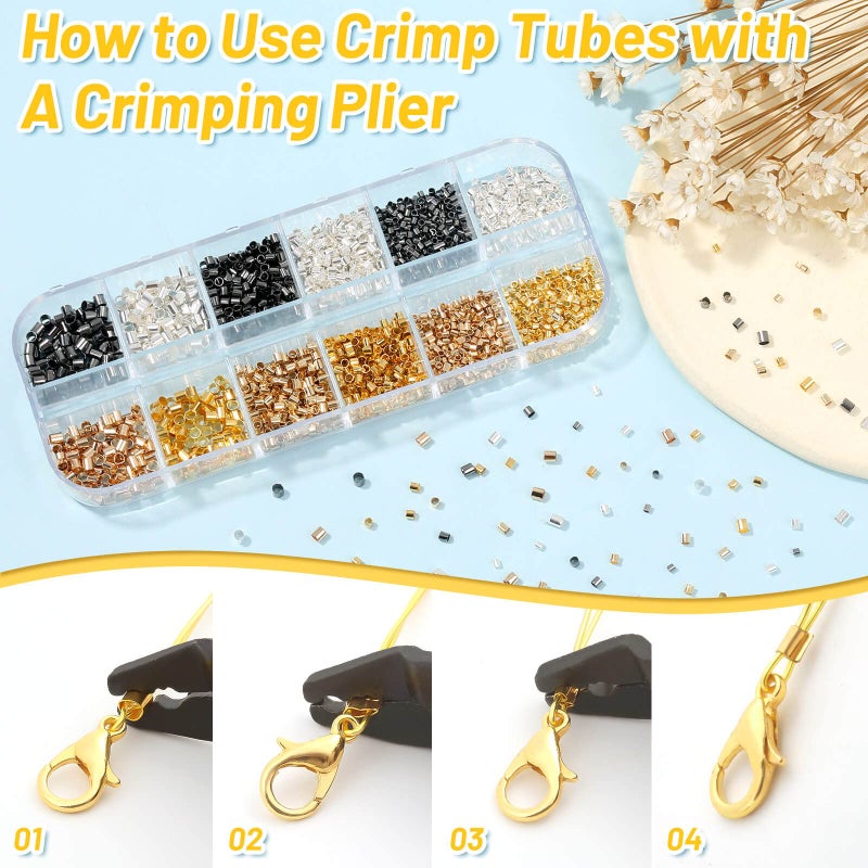 Thrilez Crimping Beads for Jewelry Making, 2200 Pieces Crimp Tubes with Crimping Pliers for Earring Necklace Bracelet DIY Jewelry Making(3 Sizes, 4 Colors) - Image 5