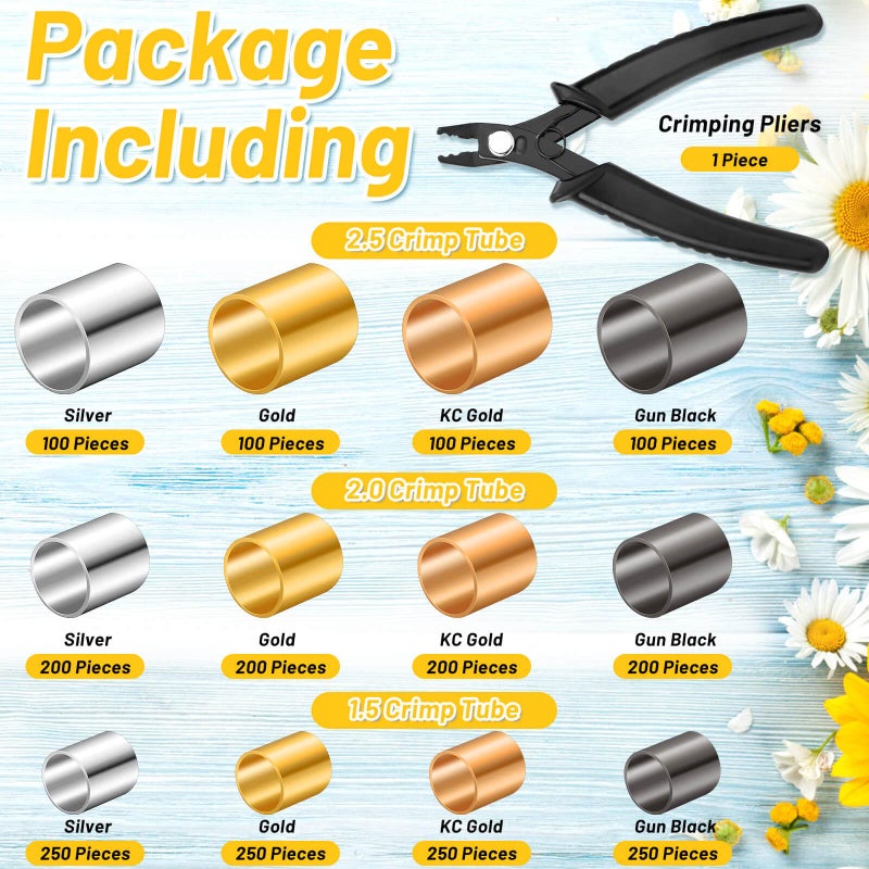 Thrilez Crimping Beads for Jewelry Making, 2200 Pieces Crimp Tubes with Crimping Pliers for Earring Necklace Bracelet DIY Jewelry Making(3 Sizes, 4 Colors) - Image 3