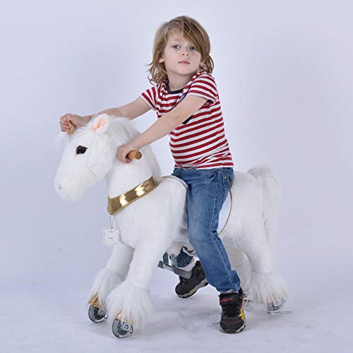Ufree Horse Best Birthday Gift for GirlsAction Unicorn Toy Rocking Horse with Wheels Giddy up Ride on for Kids Aged 3 to 6 Years Old Amazing Birthday SurpriseUnicorn with Golden Horn - Image 1
