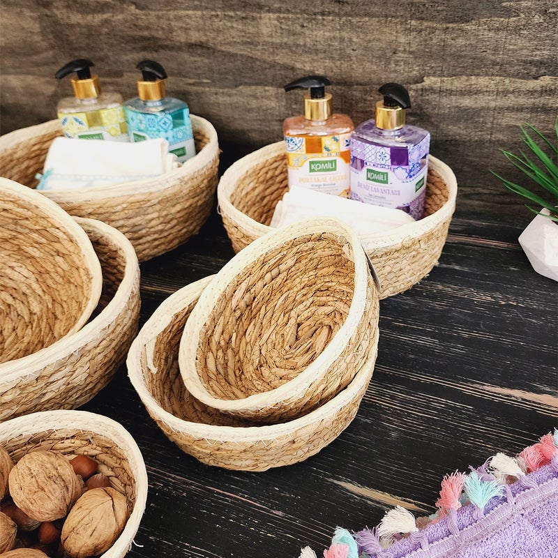 Montesev Narcissus Wicker 7-Piece Basket Storage Box Basket Set Organizer Kitchen Bathroom Organizer Cream - Image 2