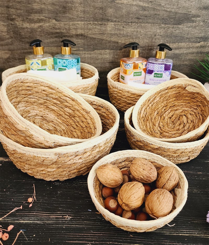 Montesev Narcissus Wicker 7-Piece Basket Storage Box Basket Set Organizer Kitchen Bathroom Organizer Cream - Image 5