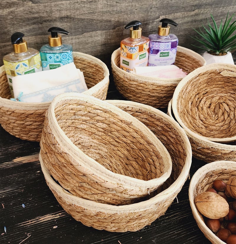 Montesev Narcissus Wicker 7-Piece Basket Storage Box Basket Set Organizer Kitchen Bathroom Organizer Cream - Image 3