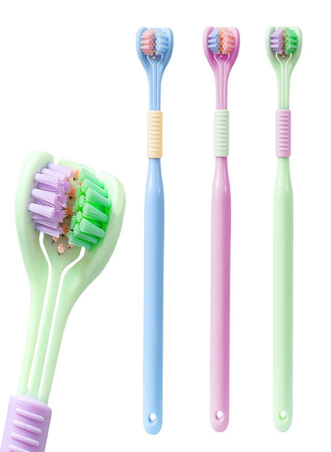 CoolShef فرشاة أسنان CoolShef ثلاثية الجوانب للأطفال والرضع، شعيرات ناعمة مع مكشطة للسان، تنظيف عميق 360 درجة، فرشاة تدريب أسنان للأطفال من عمر 1-8 سنوات، مقبض مريح للعناية اللطيفة بالفم، عبوة من 3 قطع - Image 1