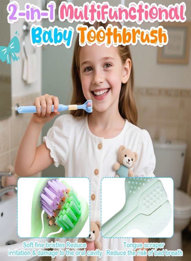 CoolShef فرشاة أسنان CoolShef ثلاثية الجوانب للأطفال والرضع، شعيرات ناعمة مع مكشطة للسان، تنظيف عميق 360 درجة، فرشاة تدريب أسنان للأطفال من عمر 1-8 سنوات، مقبض مريح للعناية اللطيفة بالفم، عبوة من 3 قطع - Image 5