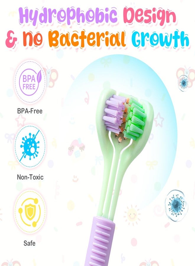 CoolShef فرشاة أسنان CoolShef ثلاثية الجوانب للأطفال والرضع، شعيرات ناعمة مع مكشطة للسان، تنظيف عميق 360 درجة، فرشاة تدريب أسنان للأطفال من عمر 1-8 سنوات، مقبض مريح للعناية اللطيفة بالفم، عبوة من 3 قطع - Image 3