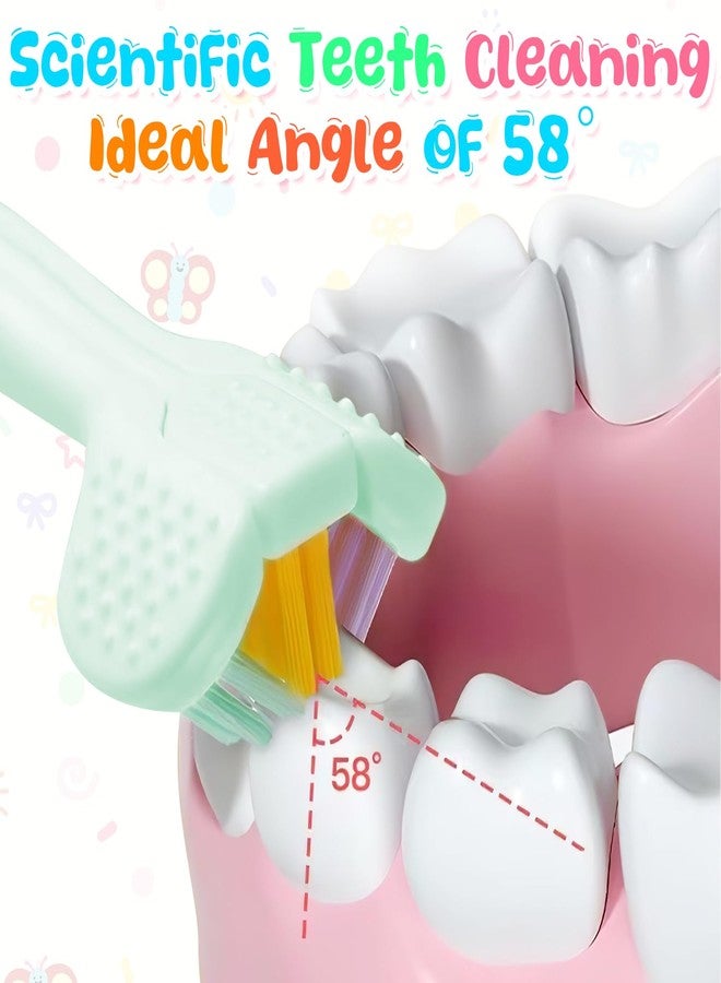 CoolShef فرشاة أسنان CoolShef ثلاثية الجوانب للأطفال والرضع، شعيرات ناعمة مع مكشطة للسان، تنظيف عميق 360 درجة، فرشاة تدريب أسنان للأطفال من عمر 1-8 سنوات، مقبض مريح للعناية اللطيفة بالفم، عبوة من 3 قطع - Image 4