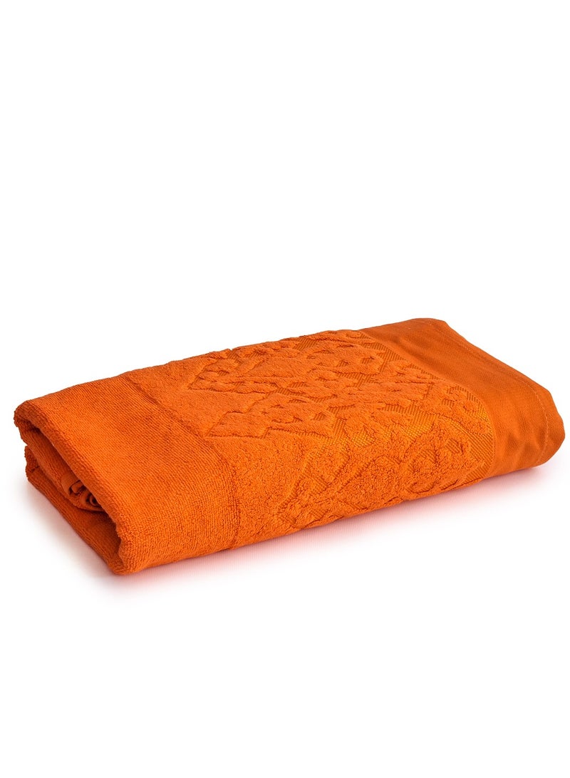 Home-Tex Design 4 Piece Hometex Design Orange Jacquard Style Highly Absorbent Bath Towels 550 GSM 70x140 cm - Image 1