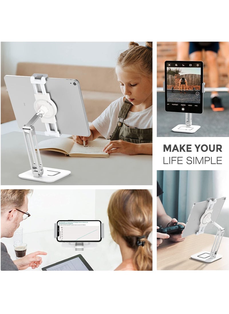 Tablet Stand, Adjustable Tablet Dock, 360 Degree Rotating Desktop Mount Dock Compatible with iPad Pro 9.7, 10.5, 12.9, Air, Mini 2 3 4, for Kindle, for Galaxy Tab, for E-Reader (4-13"), Silver