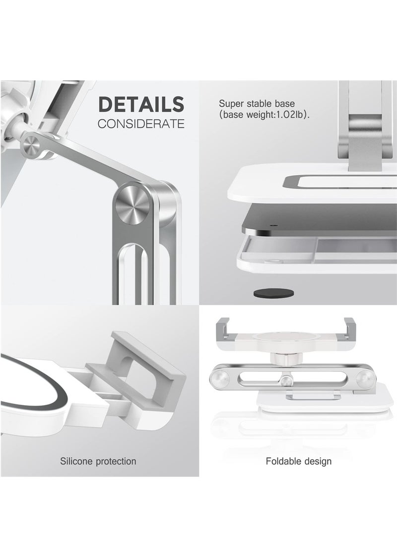 Tablet Stand, Adjustable Tablet Dock, 360 Degree Rotating Desktop Mount Dock Compatible with iPad Pro 9.7, 10.5, 12.9, Air, Mini 2 3 4, for Kindle, for Galaxy Tab, for E-Reader (4-13"), Silver