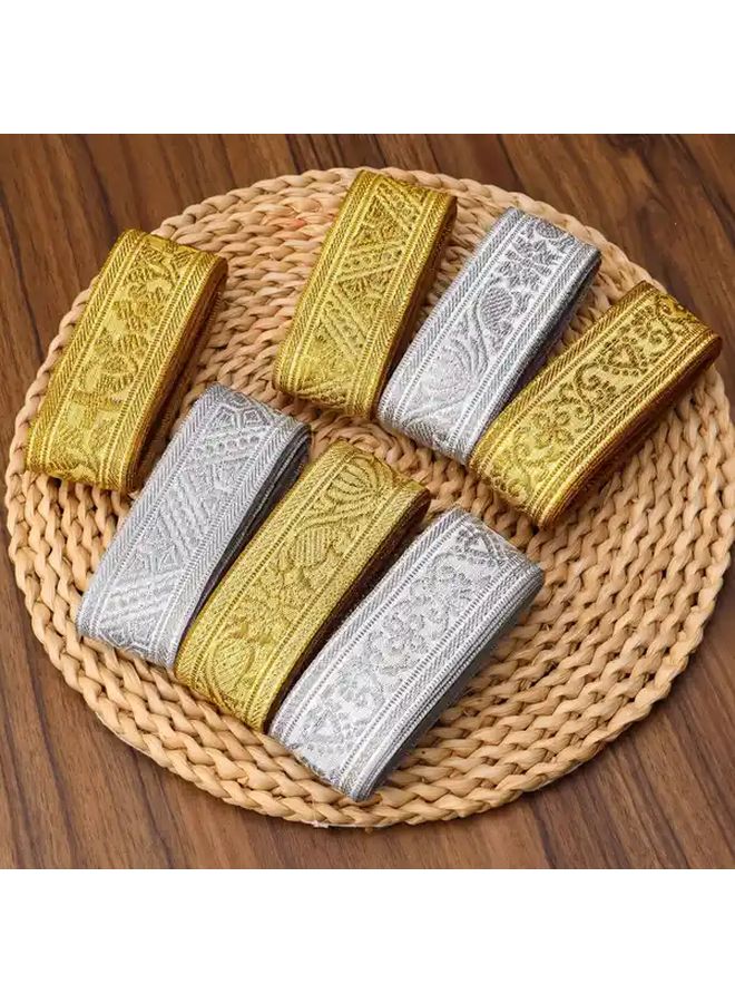 شريط مطرز بالبريق الجاكار بطول 2 ياردة، بلون ذهبي ورمادي، مناسب للخياطة وتغليف الهدايا، مثلثات ذهبية - Image 1