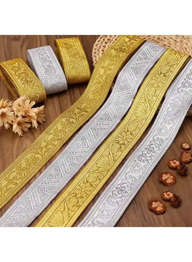 شريط مطرز بالبريق الجاكار بطول 2 ياردة، بلون ذهبي ورمادي، مناسب للخياطة وتغليف الهدايا، مثلثات ذهبية - Image 5