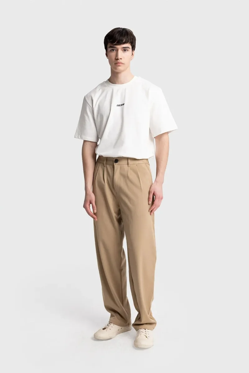 Giesto Tan Natural GIESTO Pleated Straight Leg Pants for Men | Best Price UAE