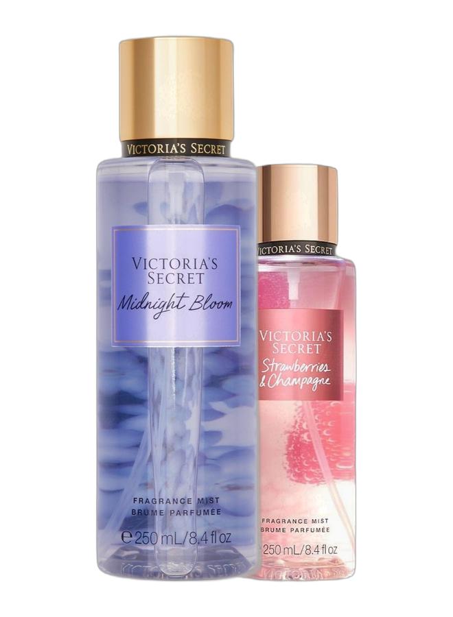 Victoria's Secret بخاخ الجسم من فيكتوريا سيكريت بالفراولة والشامبانيا 250 مل وبخاخ الجسم من فيكتوريا سيكريت ميدنايت بلوم 250 مل كومبو - Image 1