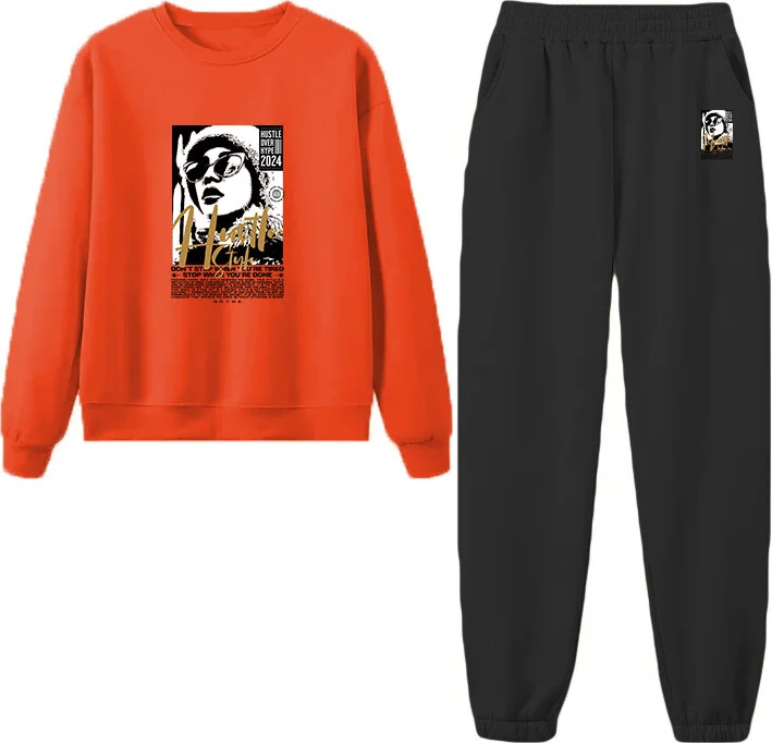 DogFish Tracksuit Oversize Icehell Printed Tracksuit,lover,couple Combination Orange