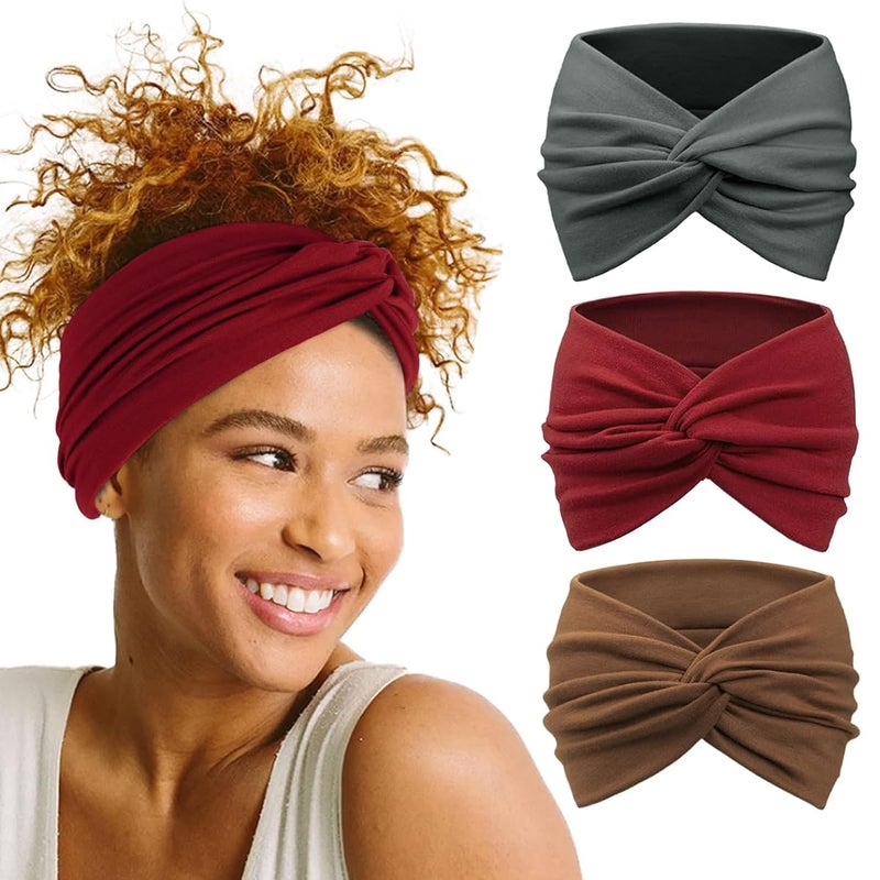 M'AYCREATE MAYCREATE® 3pcs Wide Hair Band for Women, Headband for Women Girls, Stretchy Hair Bands for Women, Twisted Knots Hair Wrap, Soft Dacron Turban Head Bands for Face Clean, Makeup, Yoga, Workout - Image 1