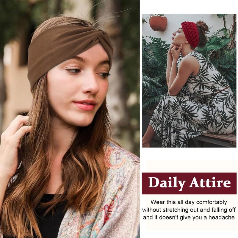 M'AYCREATE MAYCREATE® 3pcs Wide Hair Band for Women, Headband for Women Girls, Stretchy Hair Bands for Women, Twisted Knots Hair Wrap, Soft Dacron Turban Head Bands for Face Clean, Makeup, Yoga, Workout - Image 5