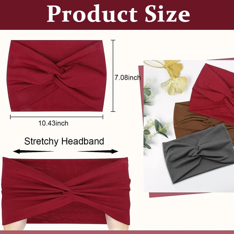 M'AYCREATE MAYCREATE® 3pcs Wide Hair Band for Women, Headband for Women Girls, Stretchy Hair Bands for Women, Twisted Knots Hair Wrap, Soft Dacron Turban Head Bands for Face Clean, Makeup, Yoga, Workout - Image 2