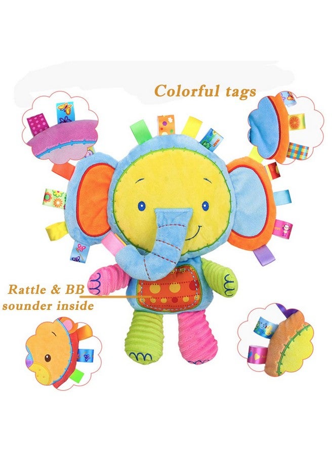 StoHua StoHua Baby Tags Toy, Taggie Security Blanket Elephant Stuffed Toy, Baby Plush Sensory Tag Toy with Ribbons & Rattle,Baby Gifts for Newborns,Infant - Image 2