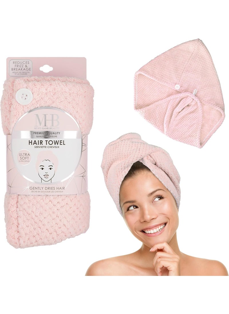 Expressions EXPRESSIONS Microfiber Hair Towel in Pink  1pc Super Soft Ultra Absorbent Hair Towel Luxury Hair Care Towel Gentle Hair Drying Towel Hair Towel for Less Frizz 