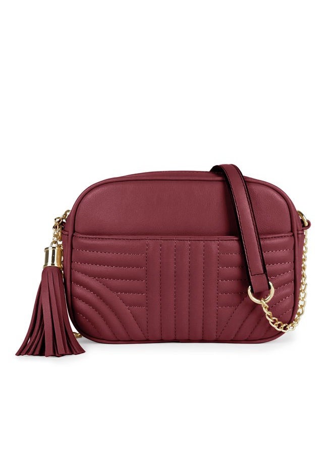 EVVE Quilted Crossbody Bags for Women - Stylish Camera Bag with Tassel - Lightweight Medium Size Shoulder Purse, Wine, One size - Image 1