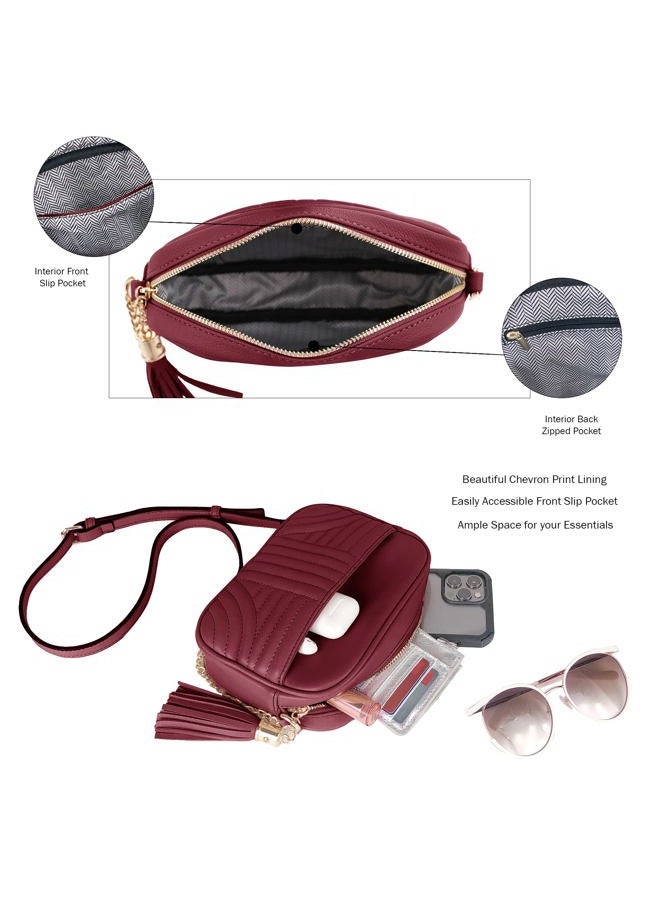EVVE Quilted Crossbody Bags for Women - Stylish Camera Bag with Tassel - Lightweight Medium Size Shoulder Purse, Wine, One size - Image 3