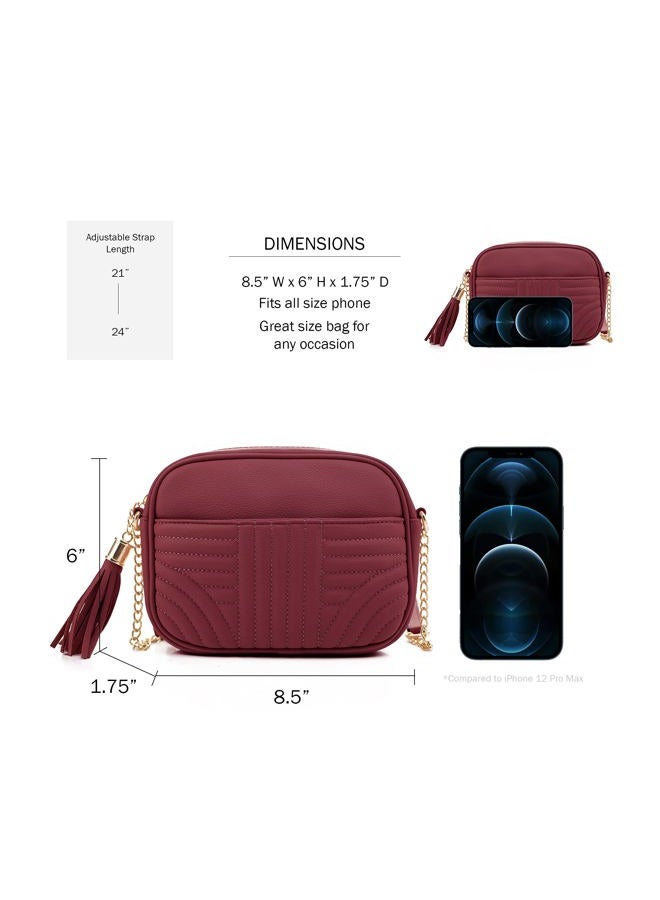 EVVE Quilted Crossbody Bags for Women - Stylish Camera Bag with Tassel - Lightweight Medium Size Shoulder Purse, Wine, One size - Image 4