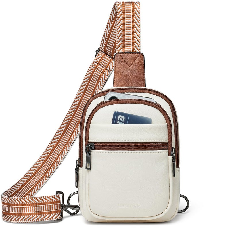 LATMAP 3L SMALL Sling Bag Fanny Packs For Women Men Mini Crossbody Chest Belt Travel Bag Purse Handbag Faux Leather Fashion Cute Beige - Image 1