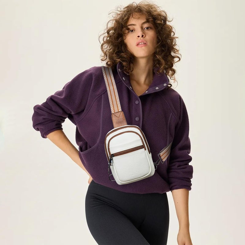 LATMAP 3L SMALL Sling Bag Fanny Packs For Women Men Mini Crossbody Chest Belt Travel Bag Purse Handbag Faux Leather Fashion Cute Beige - Image 2