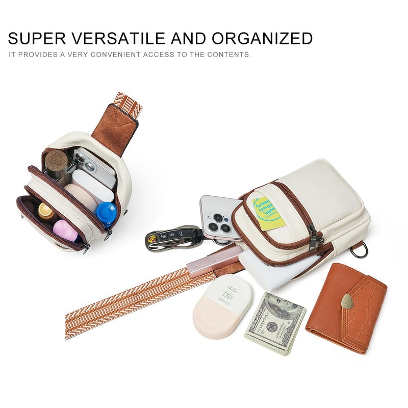 LATMAP 3L SMALL Sling Bag Fanny Packs For Women Men Mini Crossbody Chest Belt Travel Bag Purse Handbag Faux Leather Fashion Cute Beige - Image 5