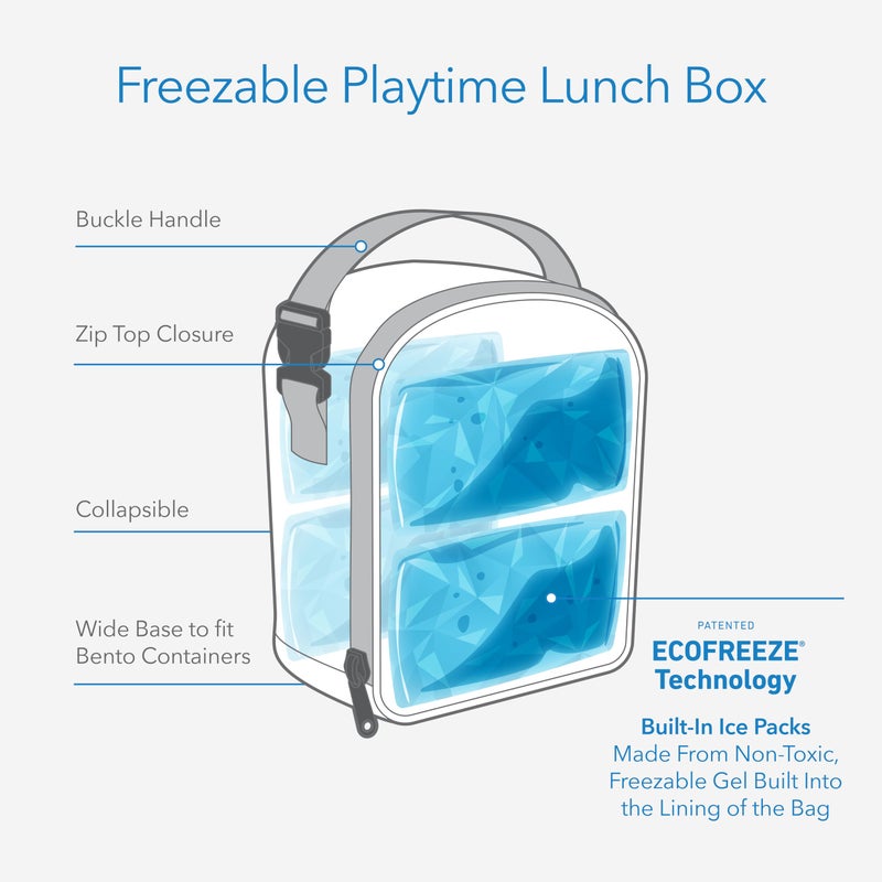 PackIt® صندوق غداء قابل للتجميد لوقت اللعب، مثلجات وردية، مصمم بتقنية EcoFreeze®، قابل للطي، قابل لإعادة الاستخدام، إغلاق بسحاب مع مقبض بكلة، مثالي للحفاظ على طعام المدرسة طازجاً كبيراً - Image 2