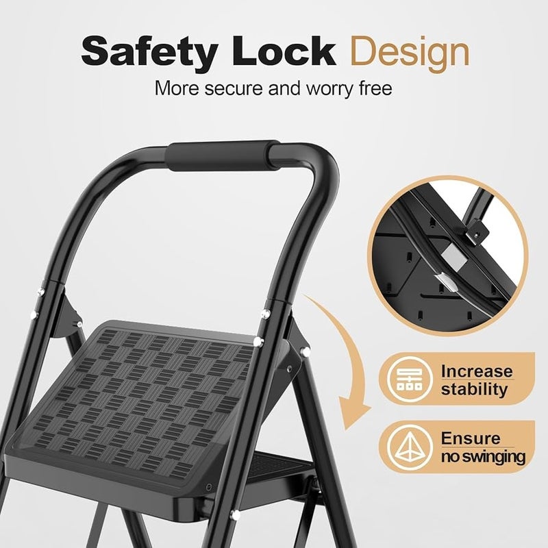 HBTower 2 Step Ladder, Step Stool for Adults,2 Step Ladder Folding Step Stool with Wide Anti-Slip Pedal Ergonomic Design - Image 3