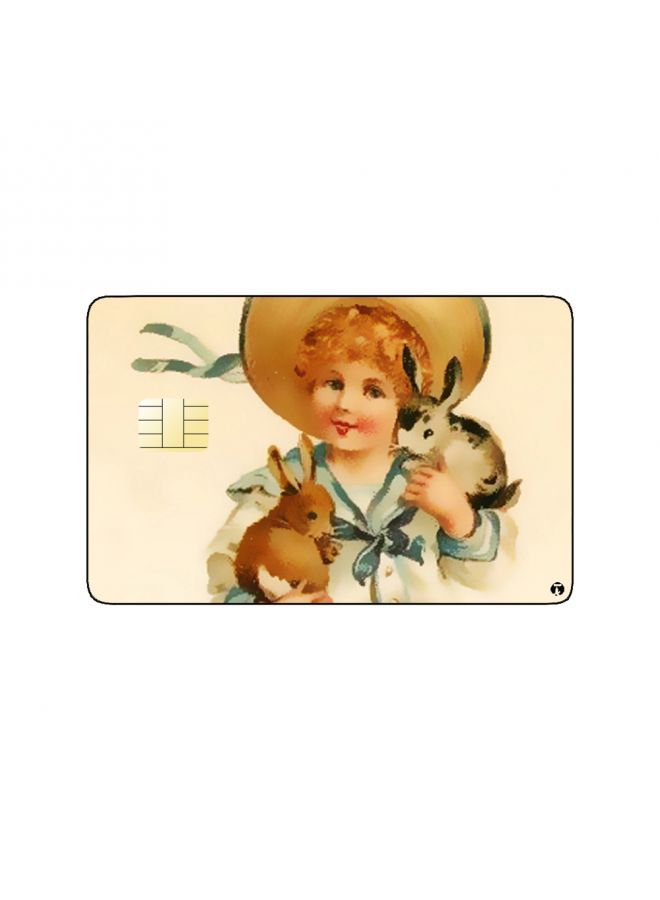 RKN PRINTED BANK CARD STICKER Cute Girl Vintage Art With Rabbits - Image 2