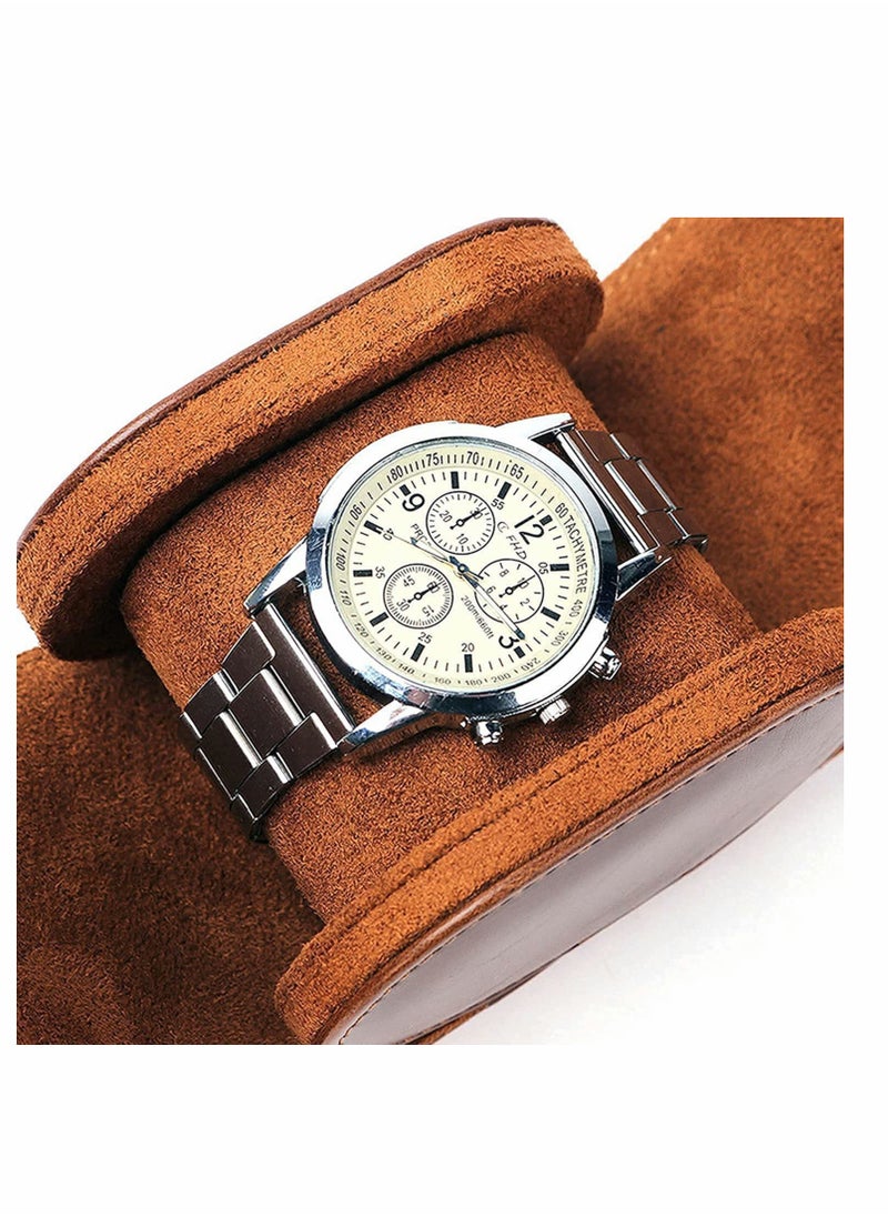 Excefore - Watch Roll Travel Case, Single Watch Case for Men and Women with Suede Lining - Watch Roll Travel Case - Storage Organizer and Display(Dark Brown)… - Image 1