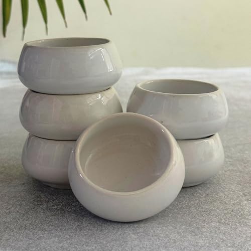 Lupaava Serving Dip Sauce Chutney Mini Ceramic Bowls Pack Of 6 | Ceramic Handcrafted Shine, Microwave Bowl Sets, Kitchen Accessories 35 Ml, White - Image 3