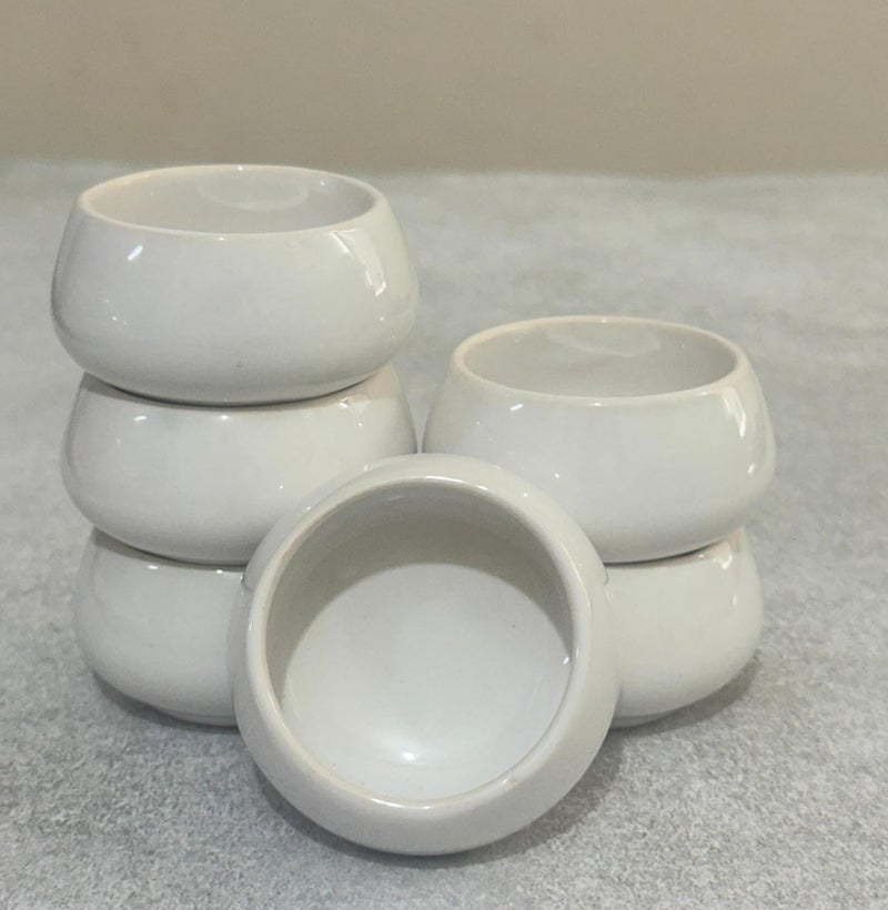 Lupaava Serving Dip Sauce Chutney Mini Ceramic Bowls Pack Of 6 | Ceramic Handcrafted Shine, Microwave Bowl Sets, Kitchen Accessories 35 Ml, White - Image 2
