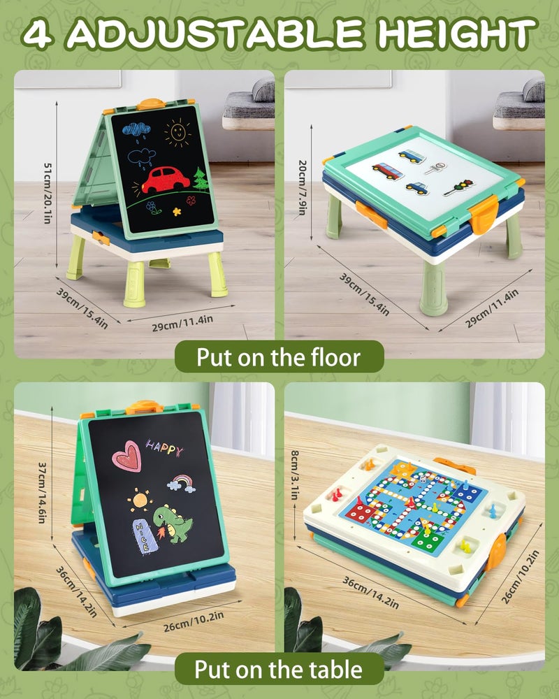 Elovien Easel for KidsTabletop Easel for Toddler Foldable 4 in 1 Double Sided Kids Art Easel with Chalkboard  Magnetic WhiteboardPortable Desktop Drawing Board  Gift for Boys and Girls Green - Image 3