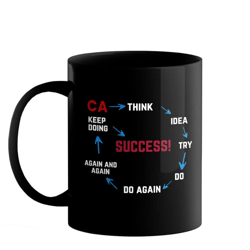 Happu Happu Printed Ceramic Coffee Mug CA Cycle Think Idea Try 325 ML 11 Oz Gift for CA Students Professionals Accountants  - Image 1