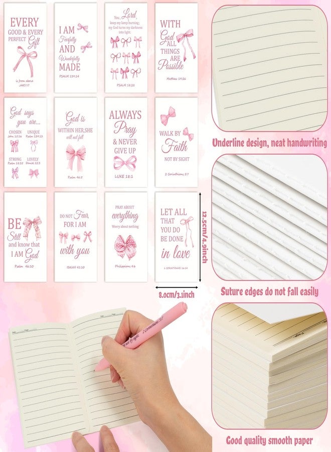 ANGOLIO Christian Gifts Stationery Bulk - 72 Pink Bow Notebooks Pens Bible Verse Ballpoint Pens Religious Set, Encouragement Notebooks Pens Party Church Gift for Women Girls, Exchange VBS Supplies - Image 2