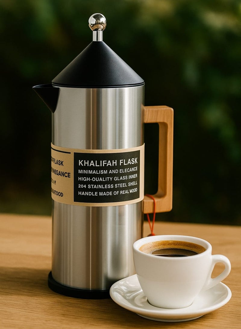 GAZELLA Stainless Steel Tea/Coffee Flask 1.0 Liter Silver/Black, 304 Stainless Steel, Borosilicate Glass & Triple Wall Vacuum. - Image 1