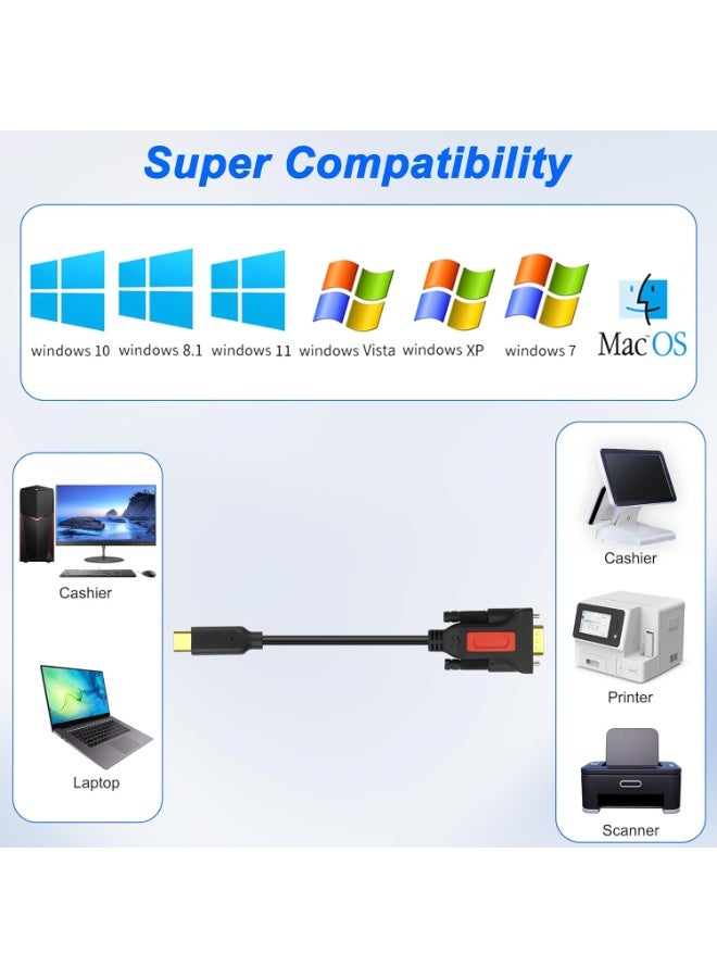 إيغويل USB نوع C إلى RS232 DB9 كابل محول سلسلي ذكر إلى ذكر محول سلك PL2303 شريحة مع DB9 أنثى إلى أنثى موصل المقابل ل Win11 / 10 / 8 / 8.1 / 7 / XP / Vista ، 1.5M ، 1 حزمة - Image 2