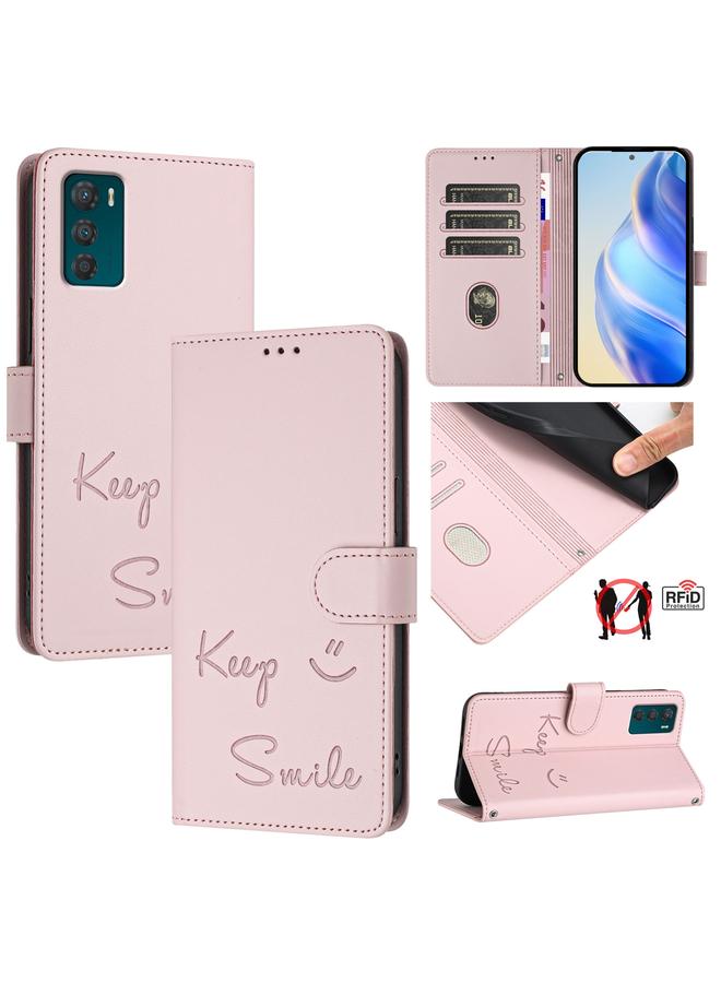 S-TOP Case For Motorola Moto G42 Smile Embossing RFID Leather Phone Case - Image 1