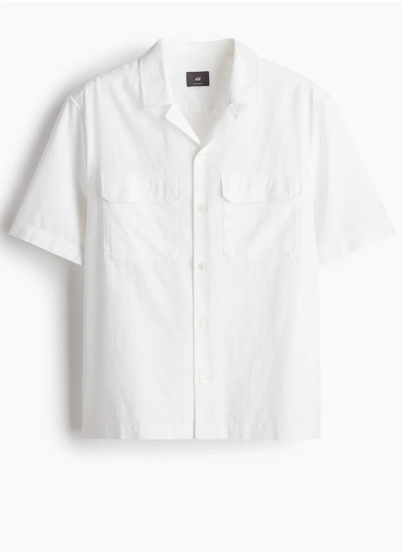 H&M Regular Fit Linen-Blend Utility Shirt