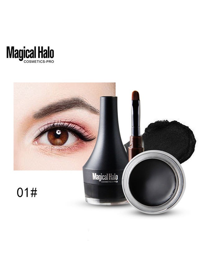 Magical Halo Soft Gel Eyeliner Waterproof Gel Eyeliner Pot Smudge Proof and Long Lasting Eyeliner High Pigment Smooth Cream Eyeliner Gel with Brush Easy to Apply Eyebrow Gel Pot Black 01 - Image 2