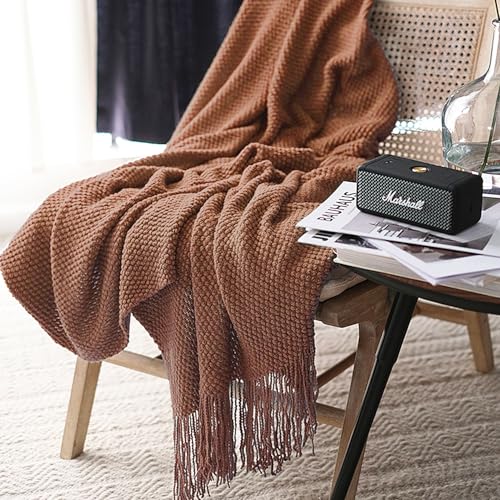 LOMAO Knitted Throw Blanket with Tassels Bubble Textured Lightweight Throws for Couch Cover Home Decor (Caramel, 60x80) - Image 3