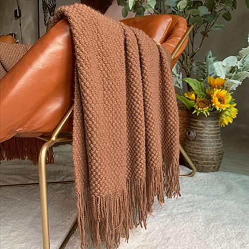 LOMAO Knitted Throw Blanket with Tassels Bubble Textured Lightweight Throws for Couch Cover Home Decor (Caramel, 60x80) - Image 2