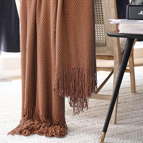 LOMAO Knitted Throw Blanket with Tassels Bubble Textured Lightweight Throws for Couch Cover Home Decor (Caramel, 60x80) - Image 5