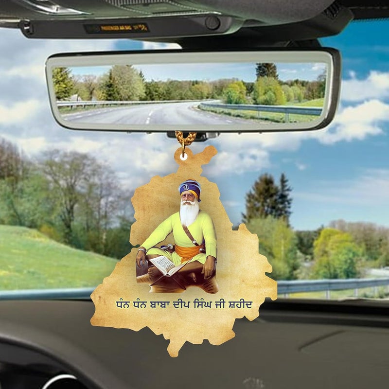 ART END ARTEND car Hanging Ornament Photo Punjab Map Baba Deep Singh Ji Sikh Religious City Name car Hanging Accessories (PBBDS-158) - Image 4