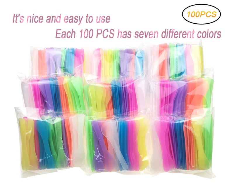 QsQueen 100 PCS Cosmetic Spatula for Makeup Face Mask Plastic Spoon Disposable Makeup Tools for Mixing and Sampling 4.88'' x 1.06" Random Color - Image 2