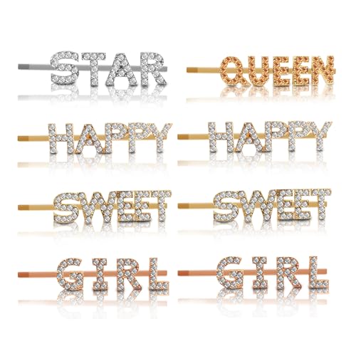 Sanas Hair Pins 8Pcs For Women Stylish Metal Hair Accessories Bobby Pins For Hair Stone Clips For Hair Women’s Letters Words Side Pin Crystal Hair Accessory 8Pcs - Image 1